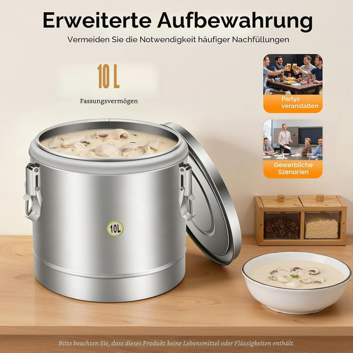 Transport Thermobehälter für Essen, 10/20/30L Gastro Warmhaltebehälter Isolierter Edelstahl Thermobo