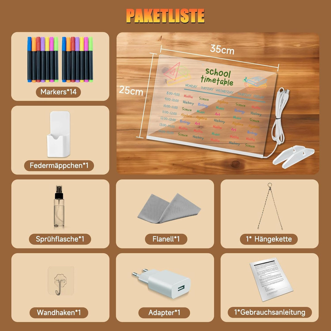 LED-Zeichenbrett mit 8 Farben und 6 Lichteffekten, LED-Notiztafel mit unsichtbarem Ständer, beleucht