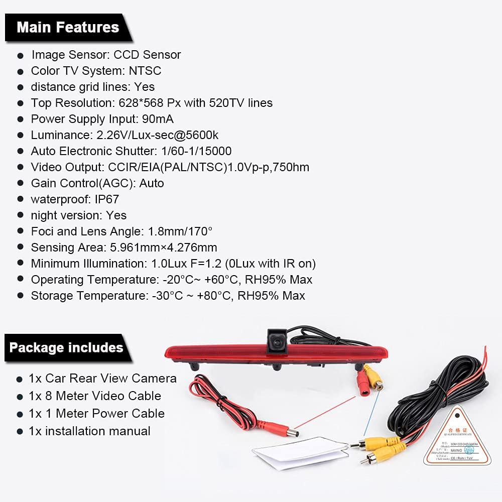 Auto Drittes Dach Original-Bremslicht-Rückfahrkamera, Ersatz für VW T5 Bus Transporter Multivan Cara