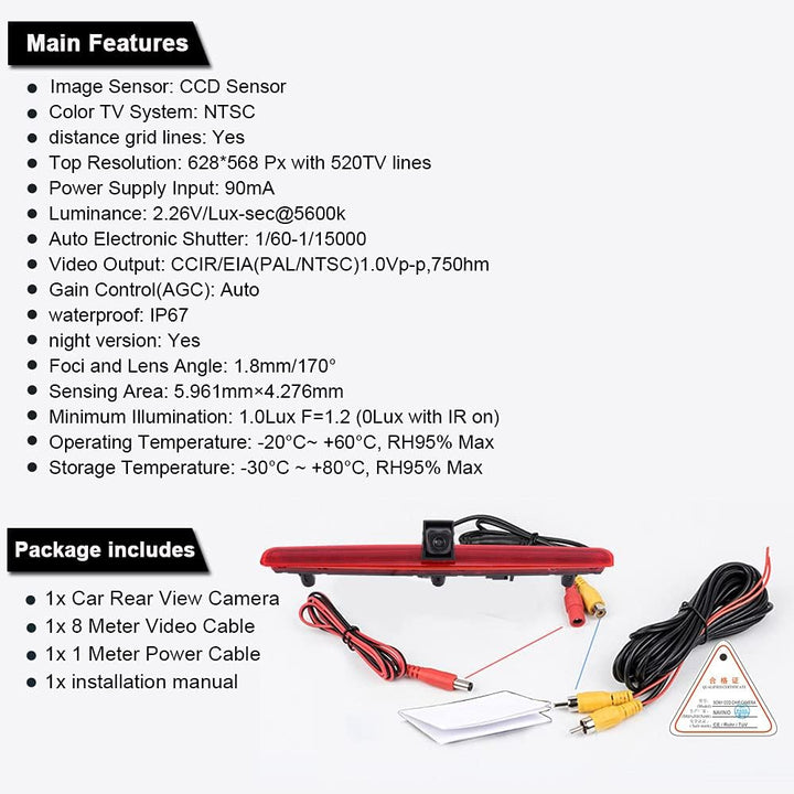 Auto Drittes Dach Original-Bremslicht-Rückfahrkamera, Ersatz für VW T5 Bus Transporter Multivan Cara