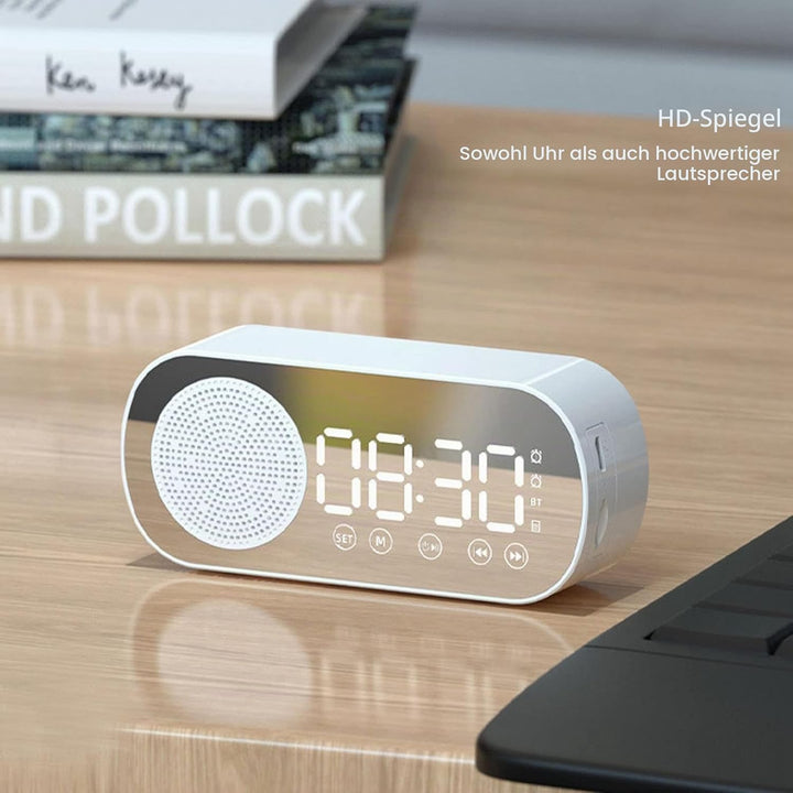 Digitaler Radiowecker, Lautsprecher-Spiegeluhr, HIFI-FM-Radio, Wiederaufladbare Bluetooth 5.0-Lautsp