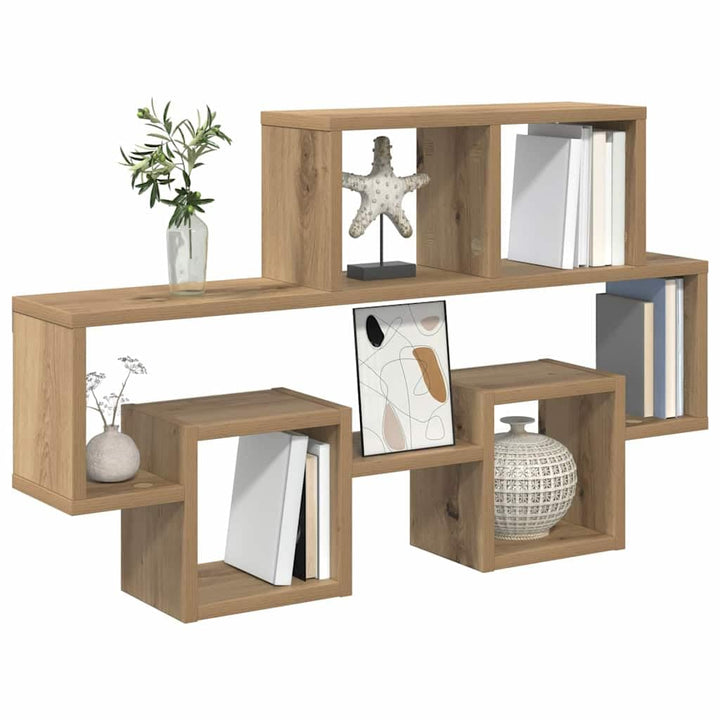 vidaXL Wandregal mit Regal Artisan-Eiche 82 x 15 x 51 cm Holzwerkstoff, Elegantes Wandregal, rechtec