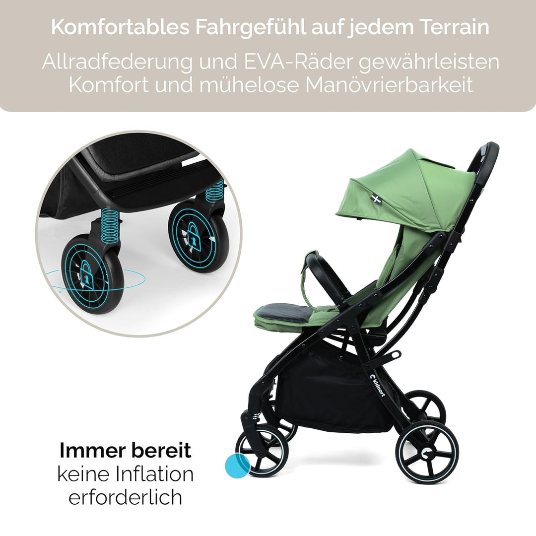 Fjällräv Buggy Kinderwagen bis 22 kg, Leicht, Einhand-Faltbar, 4-fach Verdeck mit Fenster, 360° Gel-