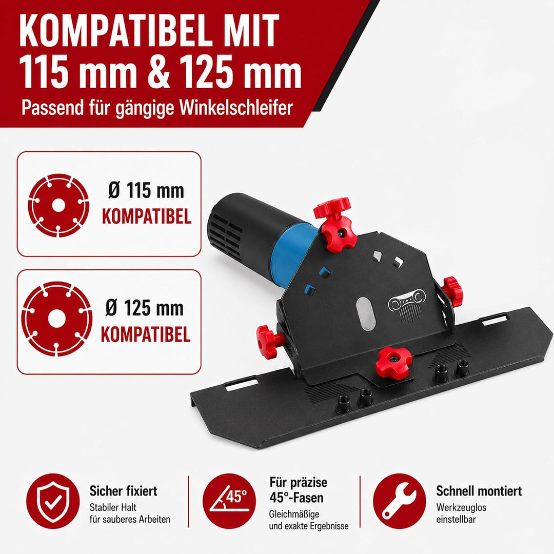 Fliesen Gehrungsschneider, 45 Grad Fliesenschneider für Winkelschleifer 115/125 mm Tile Cutter mit A