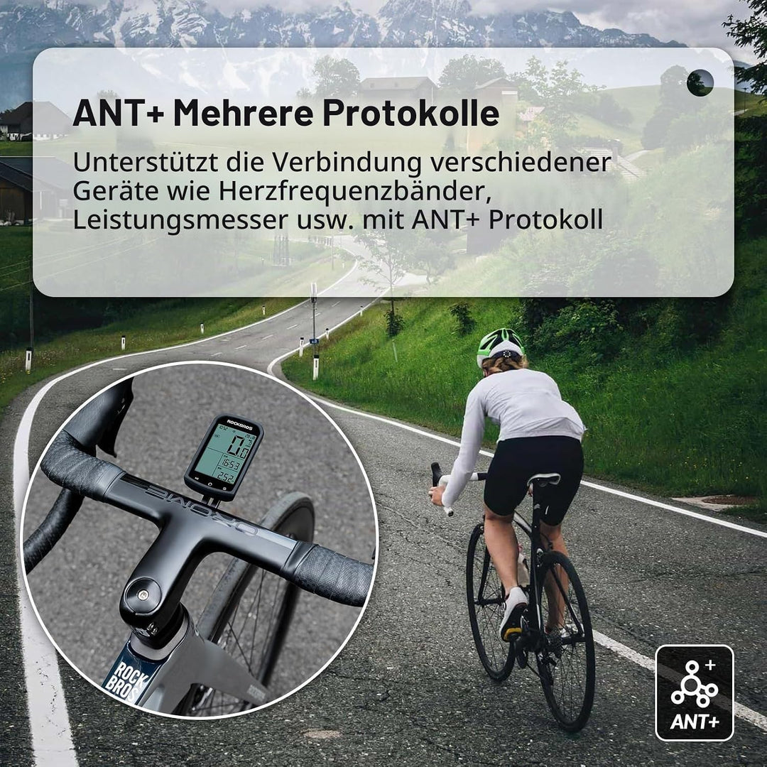 ROCKBROS Fahrradcomputer Kabellos GPS IPX6 wasserdichte Fahrrad Tachometer und Kilometerzähler mit 2