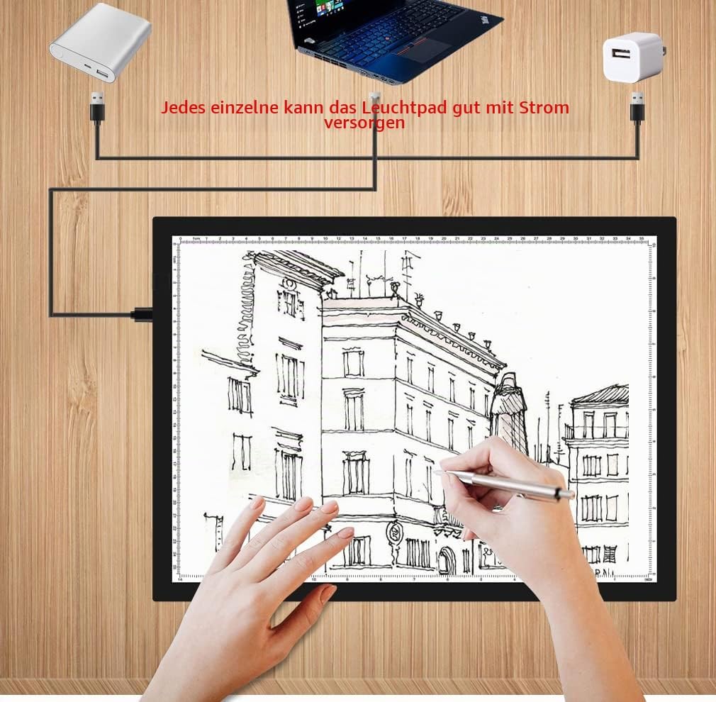 WELZK Leuchttisch A3, 42×32CM Grosse Light Pad. Seitliche Tasten, 9 Stufige Dimmung Lichtplatten für