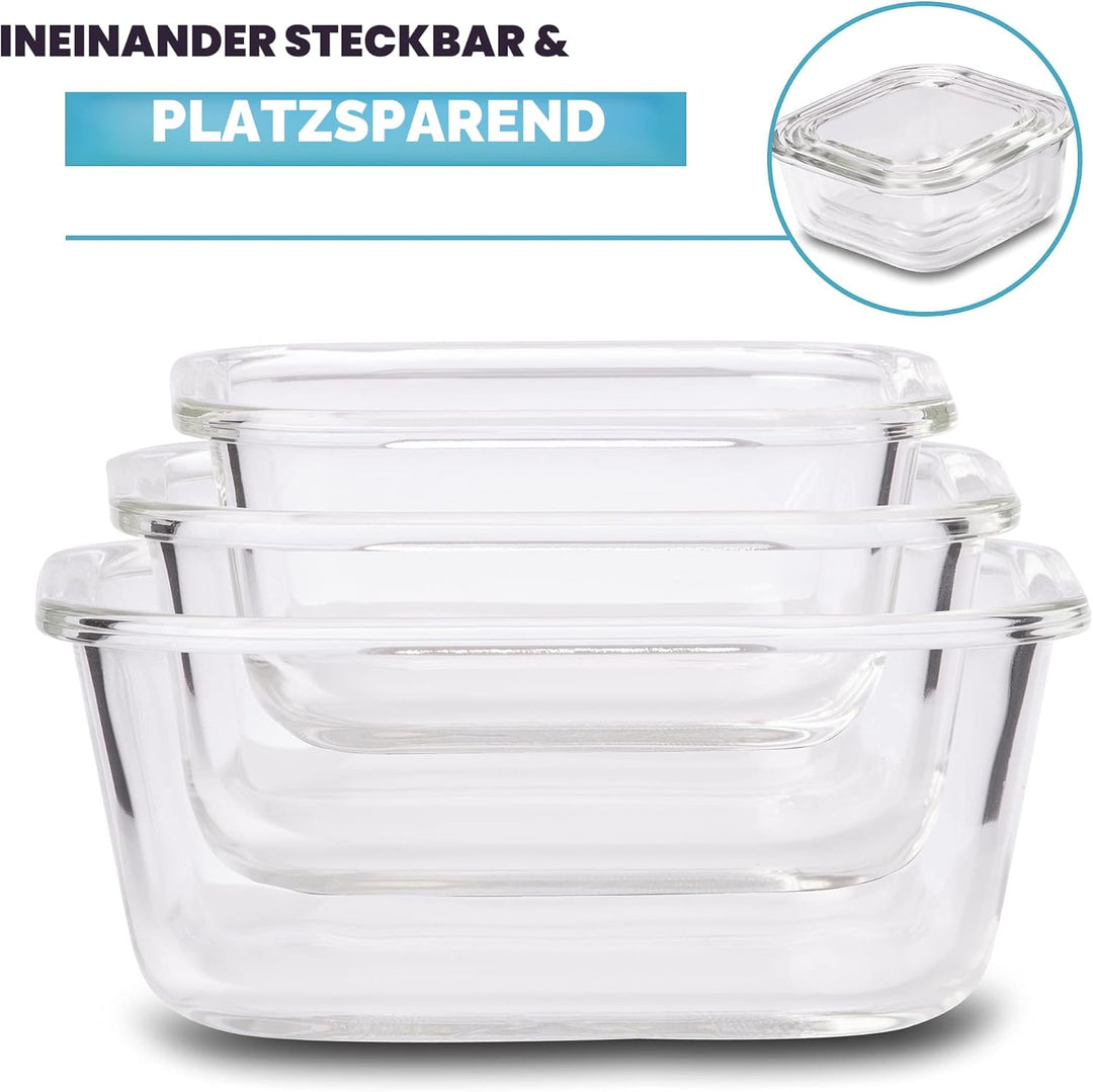 Igluu Meal Prep - Stapelbare quadratische Behälter aus Glas (3 Stück) – BPA-freie auslaufsicherer, l