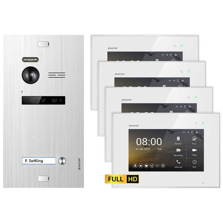 Balter EVO HD Silber/Weiss Video Türsprechanlage Set für 1 Familienhaus (1x Türstation mit Full HD-K