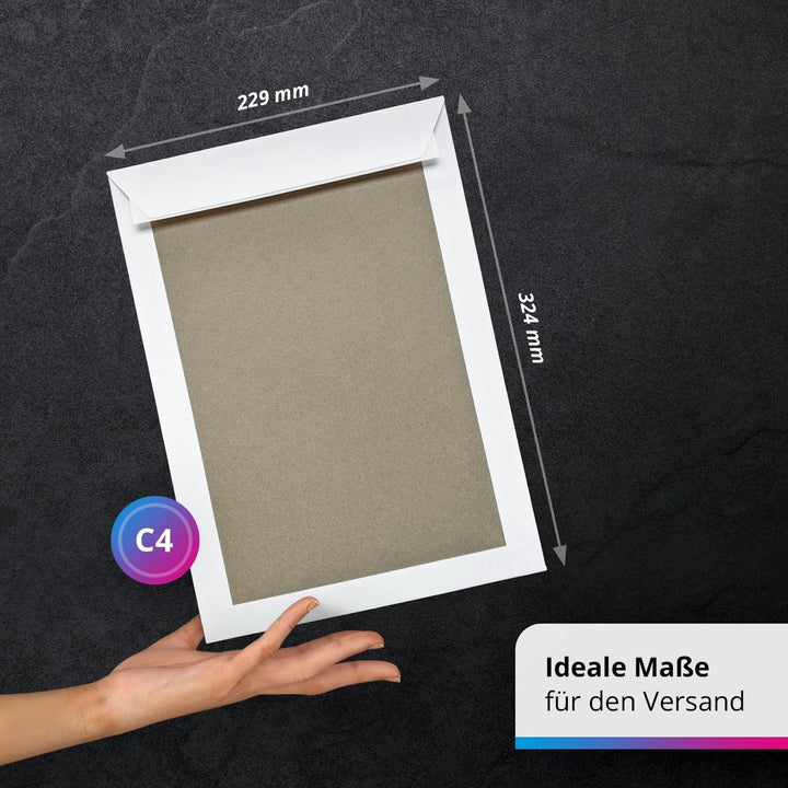 Briefumschläge mit Fenster DIN C4 weiss Papprückwand | 25 Stück | selbstklebend | Versandtaschen PRE