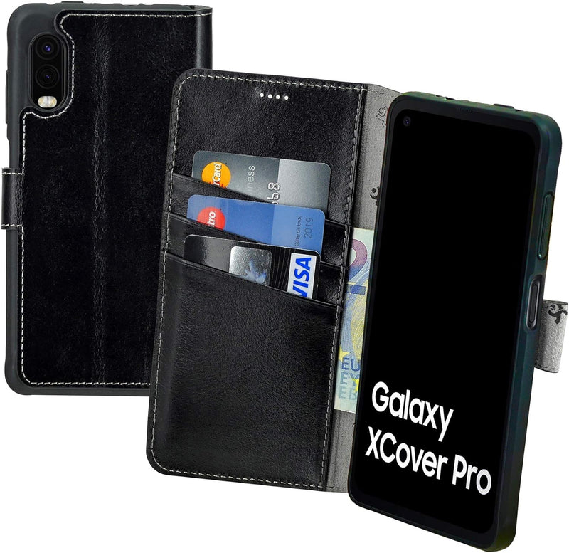 Suncase Book-Style Hülle kompatibel mit Samsung Galaxy Xcover Pro Leder Tasche (Slim-Fit) Lederhülle