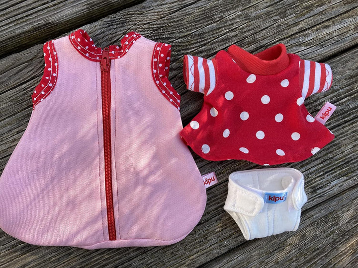 Puppenkleidung handmade KLEIDUNG " gute Nacht - Set " mit Schlafsack für mini Puppen Gr. 20 cm