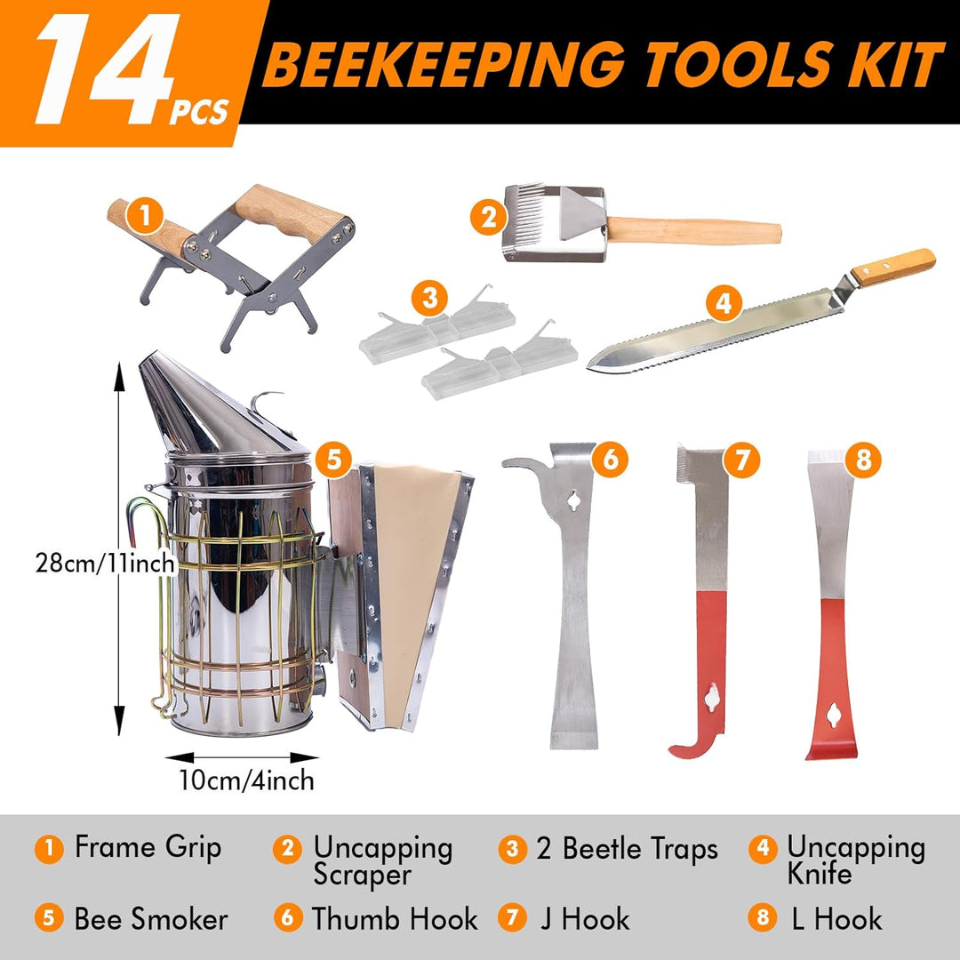 Beekeeping Supplies Bienenraucher-Starter-Set, Imker-Werkzeuge für Imker, 14 Stück, professionelle B