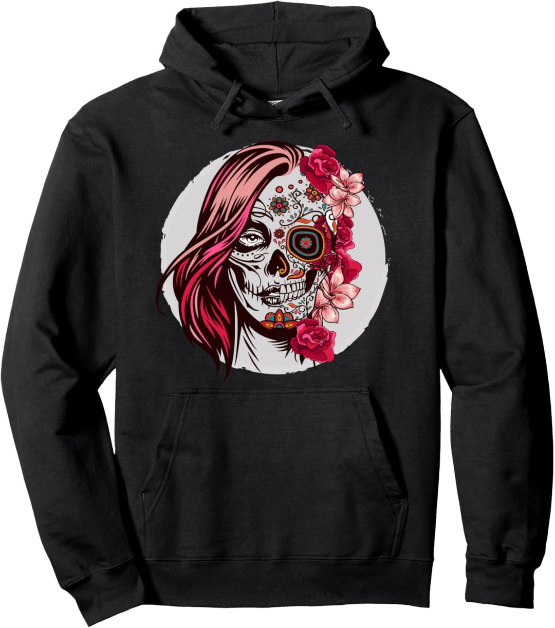 Tag der Toten I Sugar Skull I Damen Blumen Totenkopf Pullover Hoodie