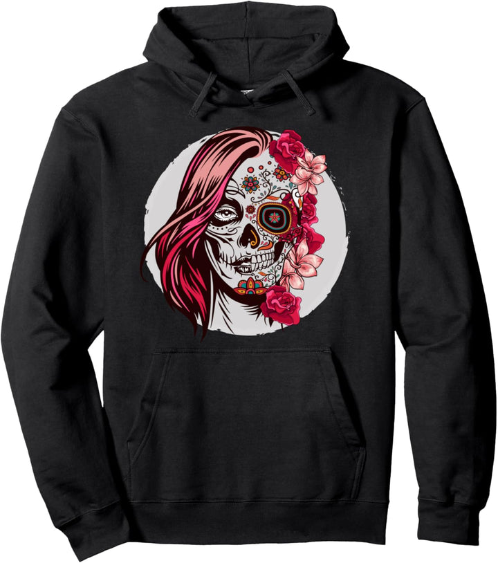Tag der Toten I Sugar Skull I Damen Blumen Totenkopf Pullover Hoodie