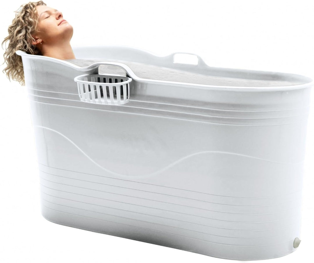 HelloBath® Mobile Badewanne XL 121x56x64 cm für Erwachsene | Tragbare Sitzbadewanne mit verlängerbar