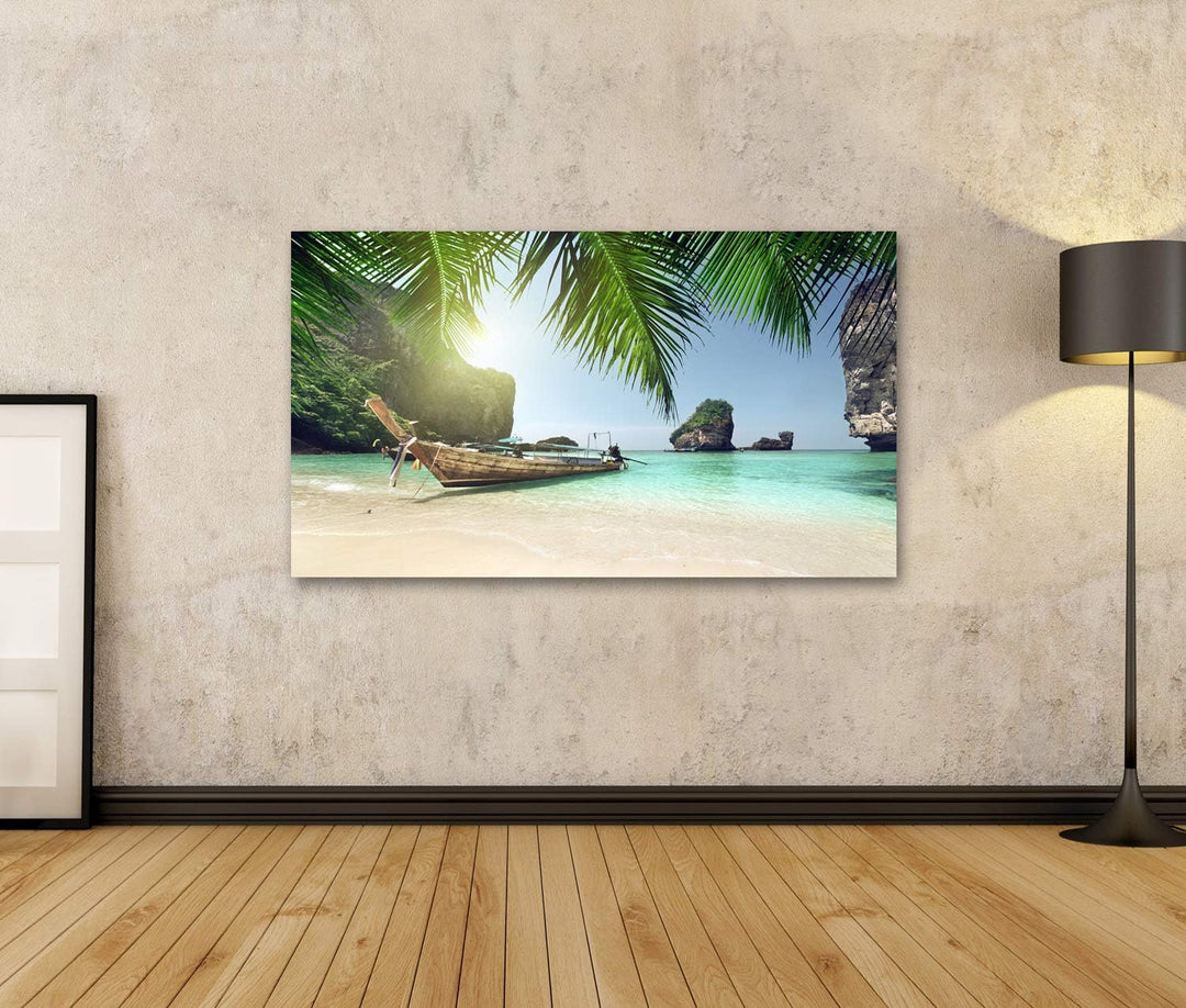 islandburner Bild auf Leinwand Boot Phi Phi Insel Thailand Bilder Wandbilder Poster 100L x 57B cm, 1