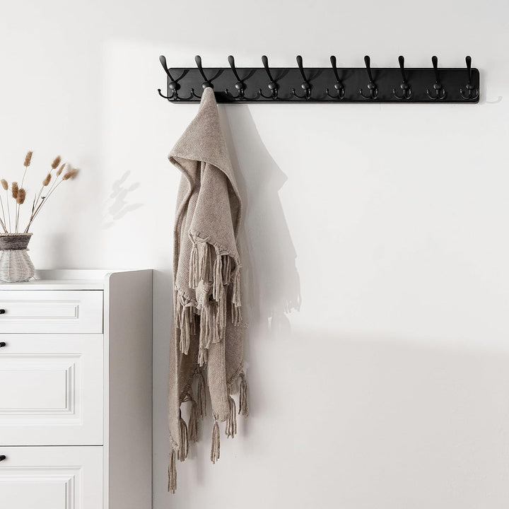 SKOLOO Garderobenleiste Holz, Vintage, Stabile Kleiderhaken Wand mit 10 Dreifachhaken, zum Aufhängen