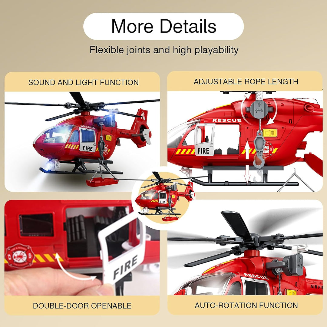 Big Large Helicopter Toy for Boys 2 3 4 5 6 7 - Police Rescue Copter with Crane, Lights & Sounds, Ca