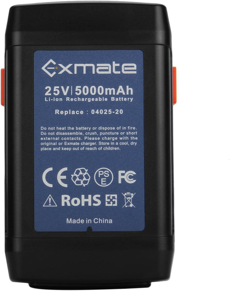 Exmate 25V 5000mAh Li-Ion Ersatzbatterie für Gardena 04025-20 Fit für Gardena Accu-Spindelmäher 380