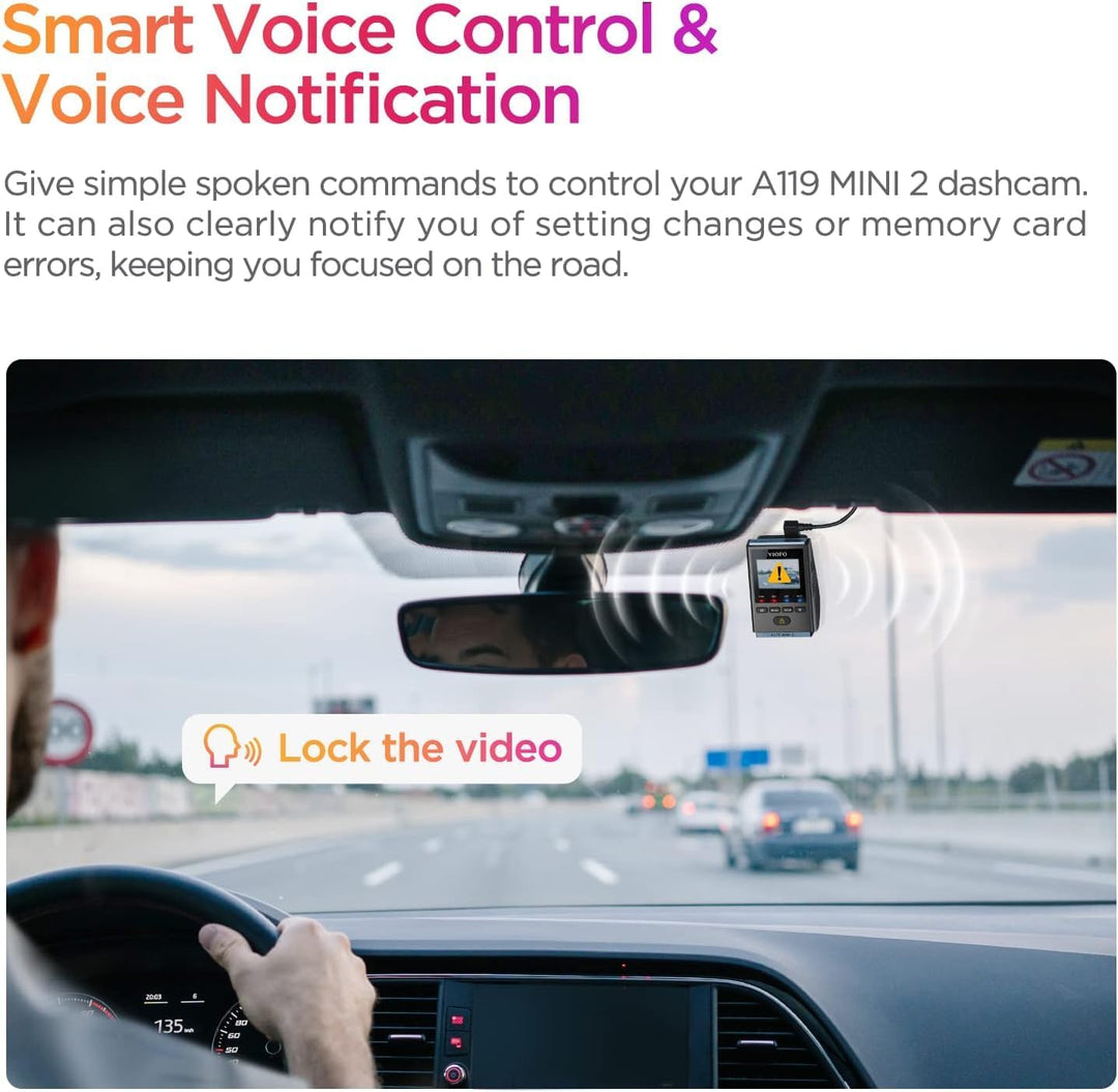 VIOFO Dashcam A119 Mini 2, Front 2,7K 5GHz Wi-Fi, 2K 60fps/HDR 30fps Sprachsteuerung, STARVIS 2 Verb