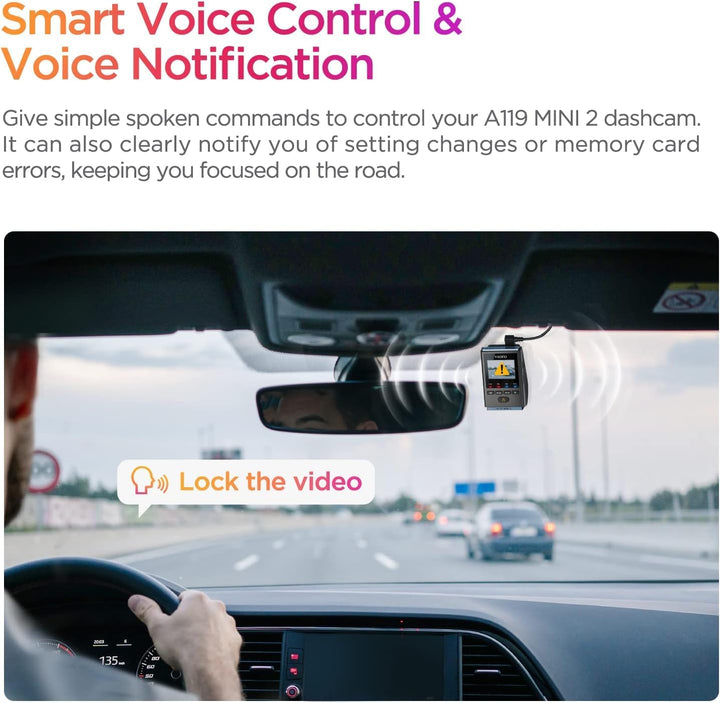 VIOFO Dashcam A119 Mini 2, Front 2,7K 5GHz Wi-Fi, 2K 60fps/HDR 30fps Sprachsteuerung, STARVIS 2 Verb