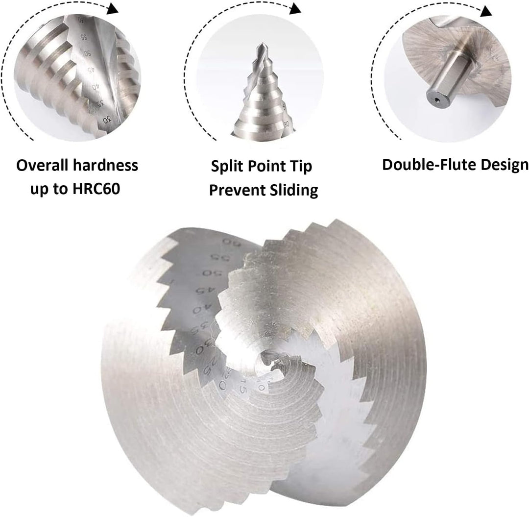 Hotiko HSS Stufenbohrer [12mm Schaft] Kegelbohrer Ø 6-60mm Schälbohrer ideal für Metall, Holz, Kunst