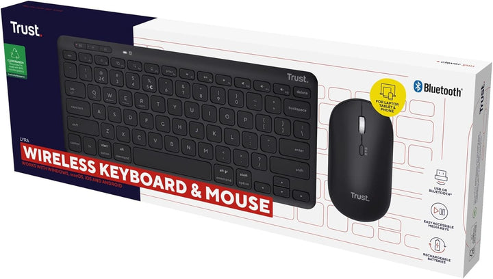 Trust Lyra Bluetooth Tastatur Maus Set Kabellos, QWERTZ-Layout, 84% Recyclingkunststoff, Wiederaufla