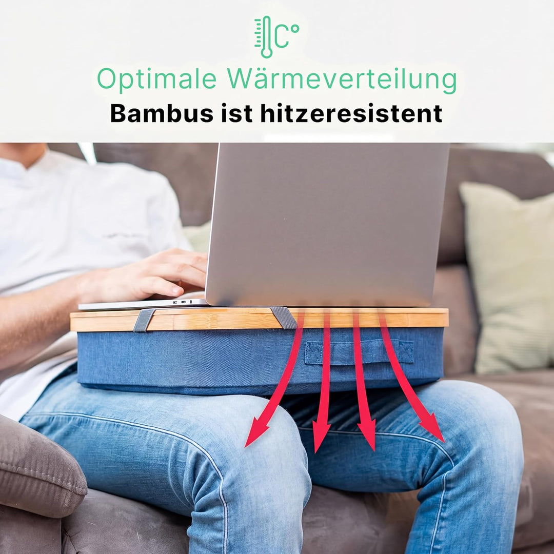 MY FAT GORILLA Laptopkissen Bambus mit Aufbewahrungsfach und Kabelloch, Laptop Unterlage für bis zu