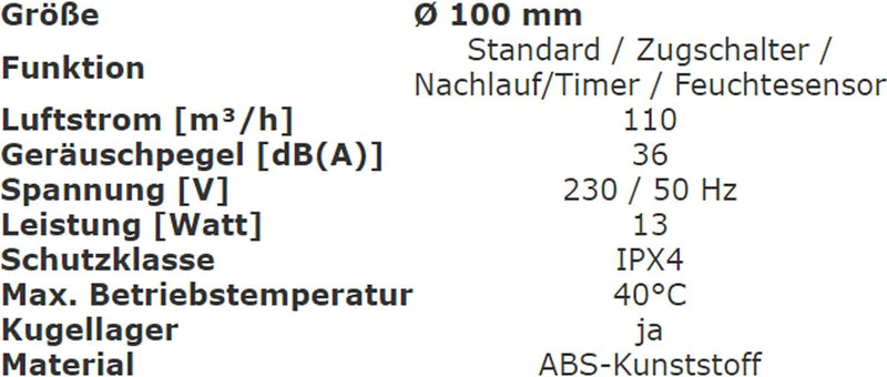 Badventilator Ø 100 mm Edelstahl Badlüfter Lüfter Ventilator Deckenlüfter mit Timer Wandlüfter Kugel