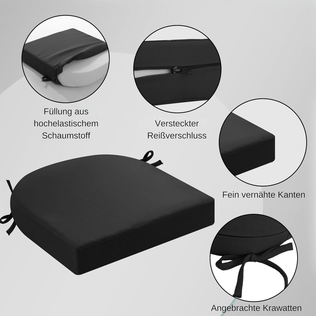 Sitzkissen Outdoor 45x45, 2er Set Wasserdicht mit Bändern | Wasserdichtes Stuhlkissen für Gartenmöbe