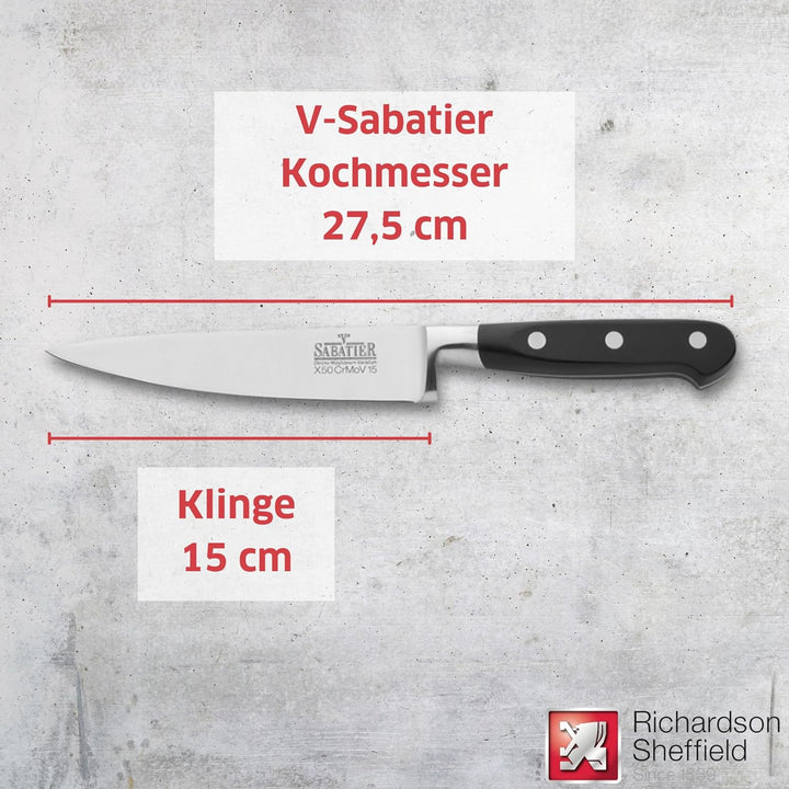 Richardson Sheffield V SABATIER Kochmesser 6'' | extra scharf & schnitthaltig | 15 cm Klinge | Kling