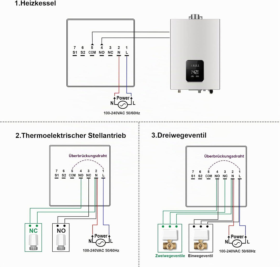 ECOBAY WiFi-Thermostat für Wasserfussbodenheizung: Kompatibel mit Heizkesseln, thermischen Stellglie