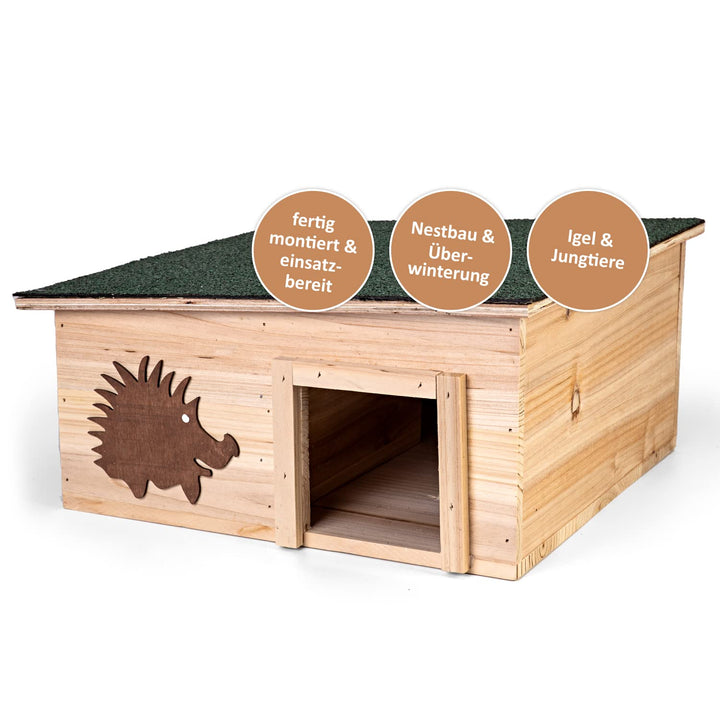 Igelhaus mit Boden aus Holz 37 x 37 x 18 cm - Igelhotel mit Labyrintheingang – Igelfutter Haus Igelh