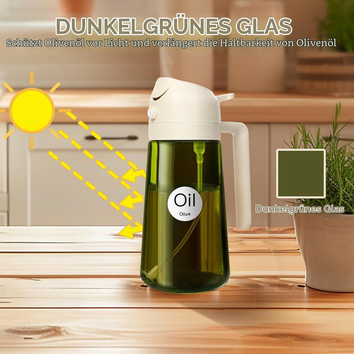 YARRAMATE 2 Stück 470ml Lichtblockierender dunkler Ölsprüher zum Kochen, 2-in-1 UV Schutz ölzerstäub