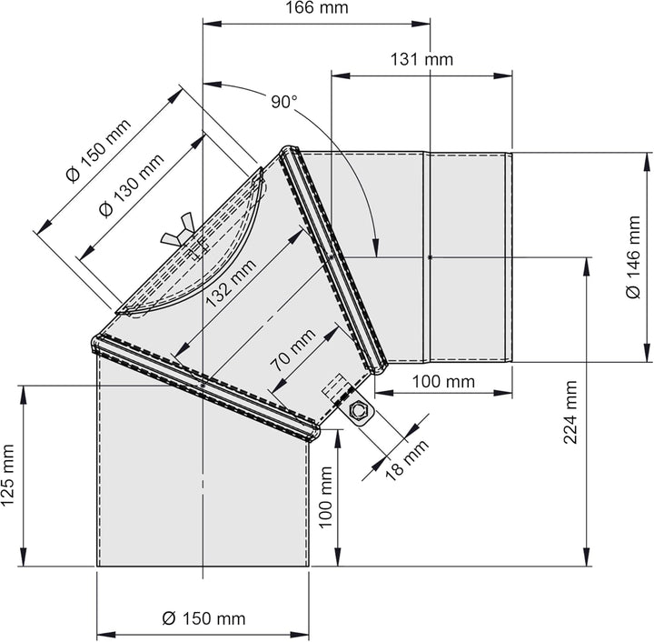 Ø 150 mm - Bogen drehbar 0° - 90° mit Tür Gussgrau Ofenrohr Bogen 0-90° drehbar mit Tür Gussgrau