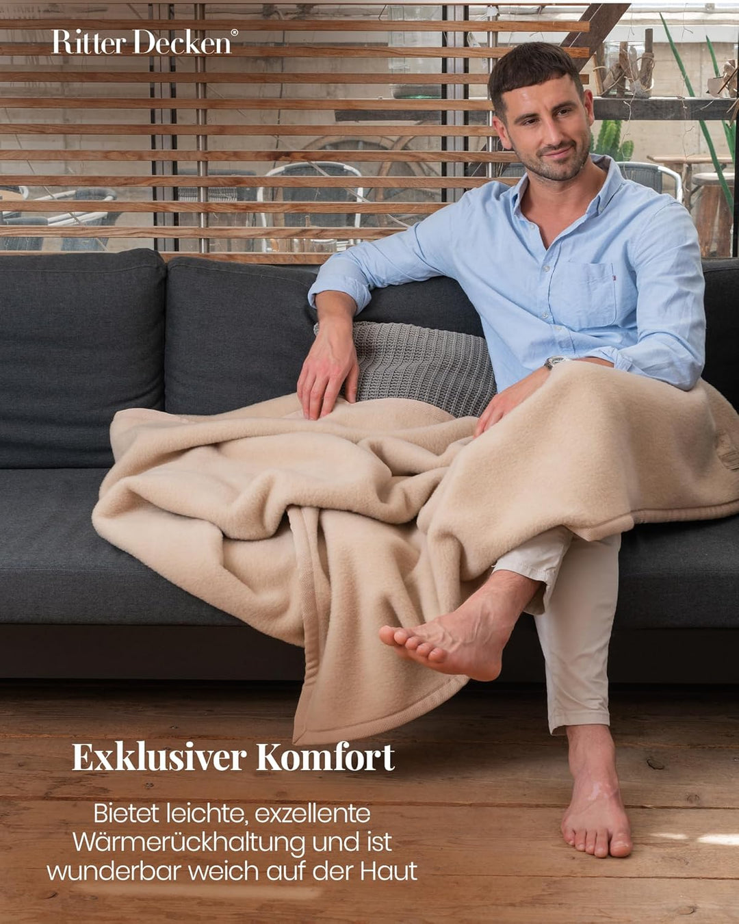 Ritter Decken Cashmera Kaschmir Decke 150x200cm | 100% Kaschmir-Edelhaar | Naturbelassen | Hochwerti