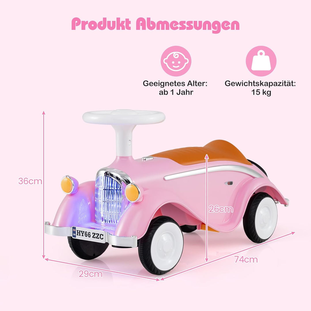 COSTWAY Rutschauto, klassisches Rutschfahrzeug mit Lenkrad & Hupe & LED-Scheinwerfer, Kinderfahrzeug
