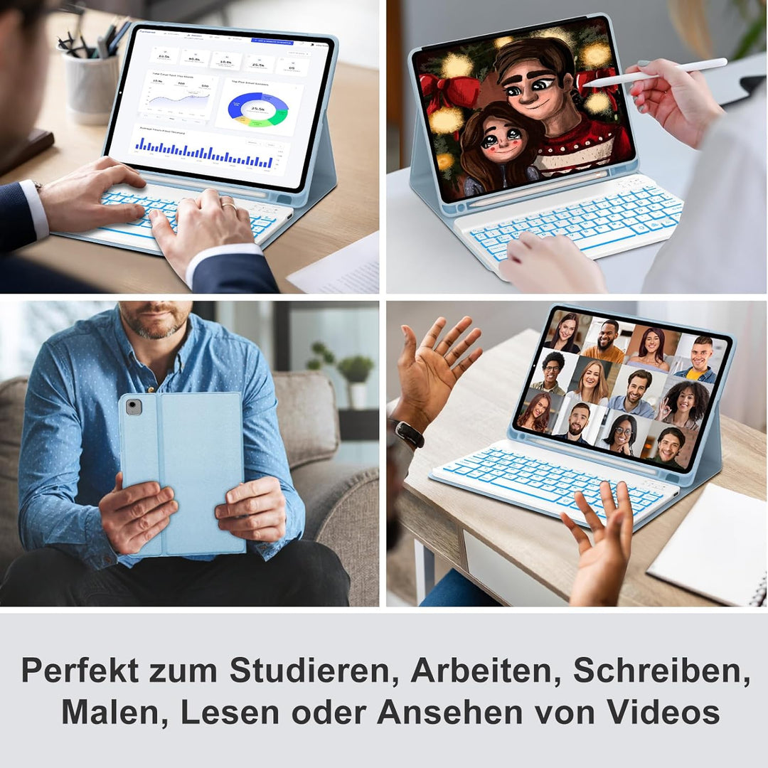 Für iPad Air 11 (2026/2025/2024) (M4/M3/M2) Hülle mit Keyboard, Beleuchtete Tastatur mit 7 Farben, B
