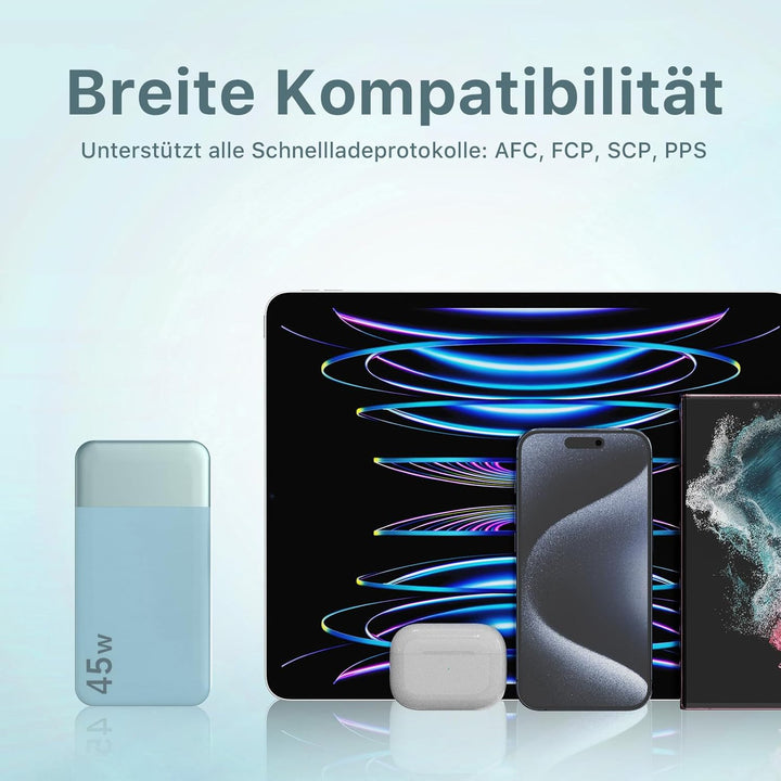 NOBIS Power Bank, Powerbank 20000mAh, 45W Externe Handyakkus Schnellladen, Externer Akku mit C zu C