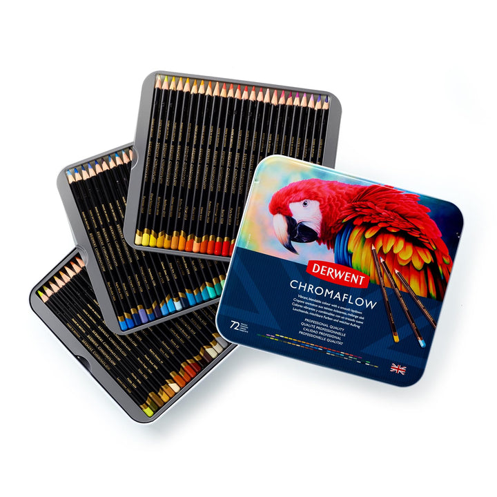 Derwent Chromaflow Buntstifte im 72er Set in Metallbox, 3,5 mm Minenstärke, Mischbar mit Geschmeidig