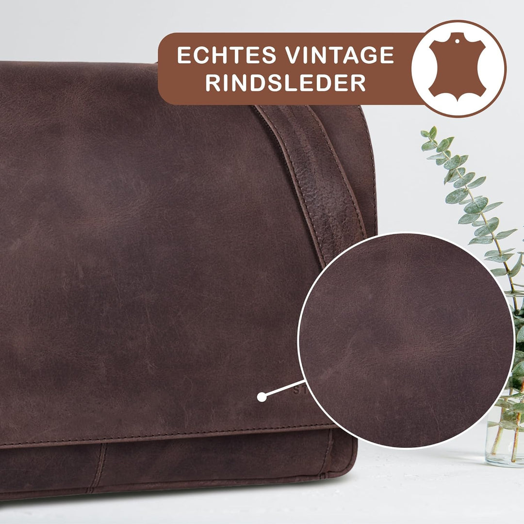 STILORD 'Tom' Vintage Leder Umhängetasche für Studium Uni Büro Arbeit 15 Zoll Laptoptasche DIN A4 Sc