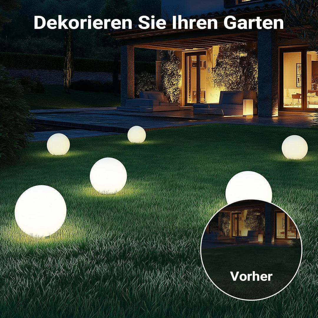 Wiltec Outdoor-Kugelleuchte Ø30 cm, Gartenleuchte mit Erdspiess, IP44 Aussenleuchte, 40W E-27 Fassun