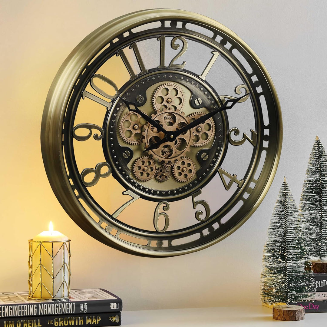Samilito Wanduhr mit echtem Bewegungsgetriebe Zahnrädern römische oder arabische Ziffern (Arabische