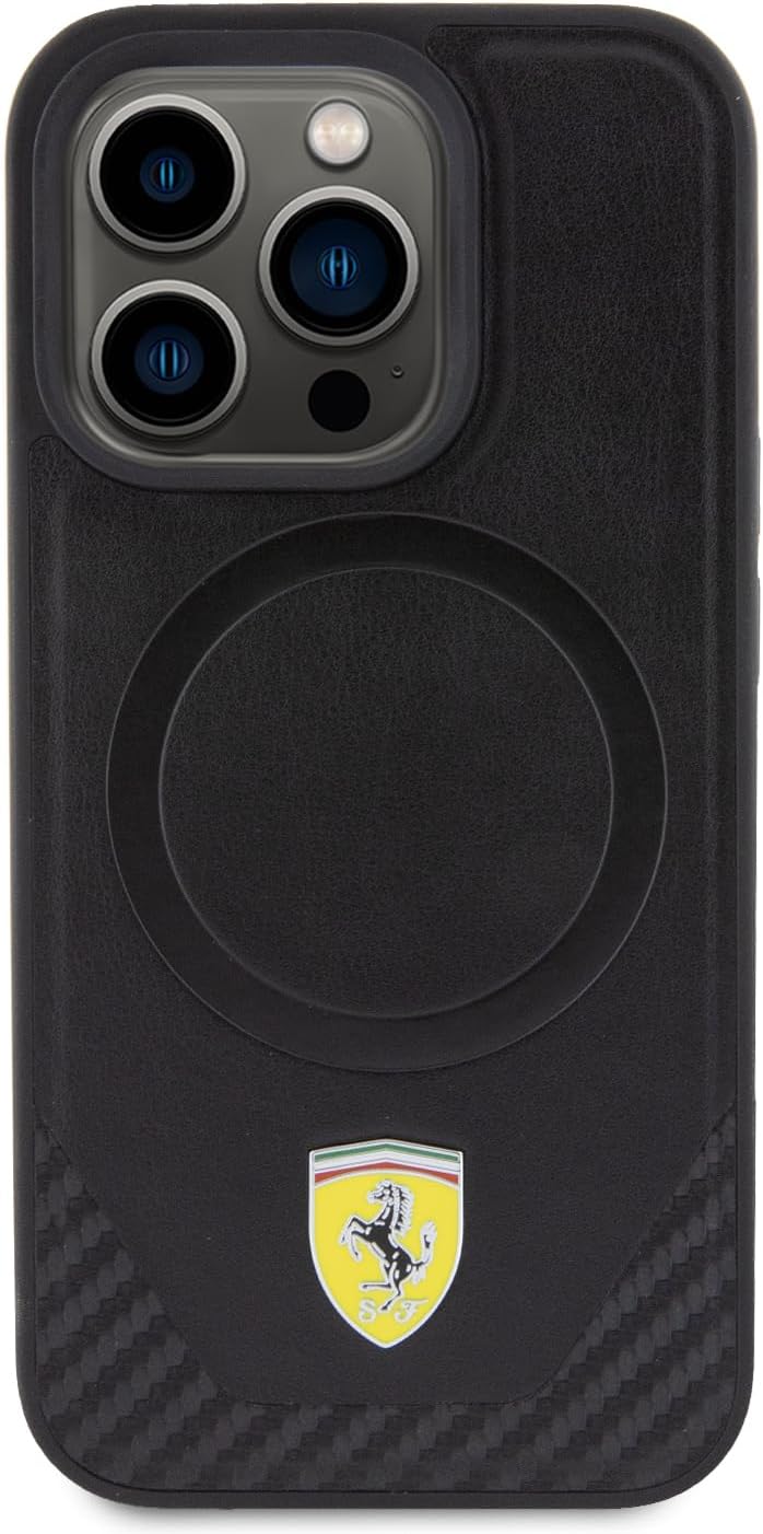 Ferrari FEHMP15LPTEK Hülle für iPhone 15 Pro 6.1" Schwarz hardcase Carbon Metal Logo