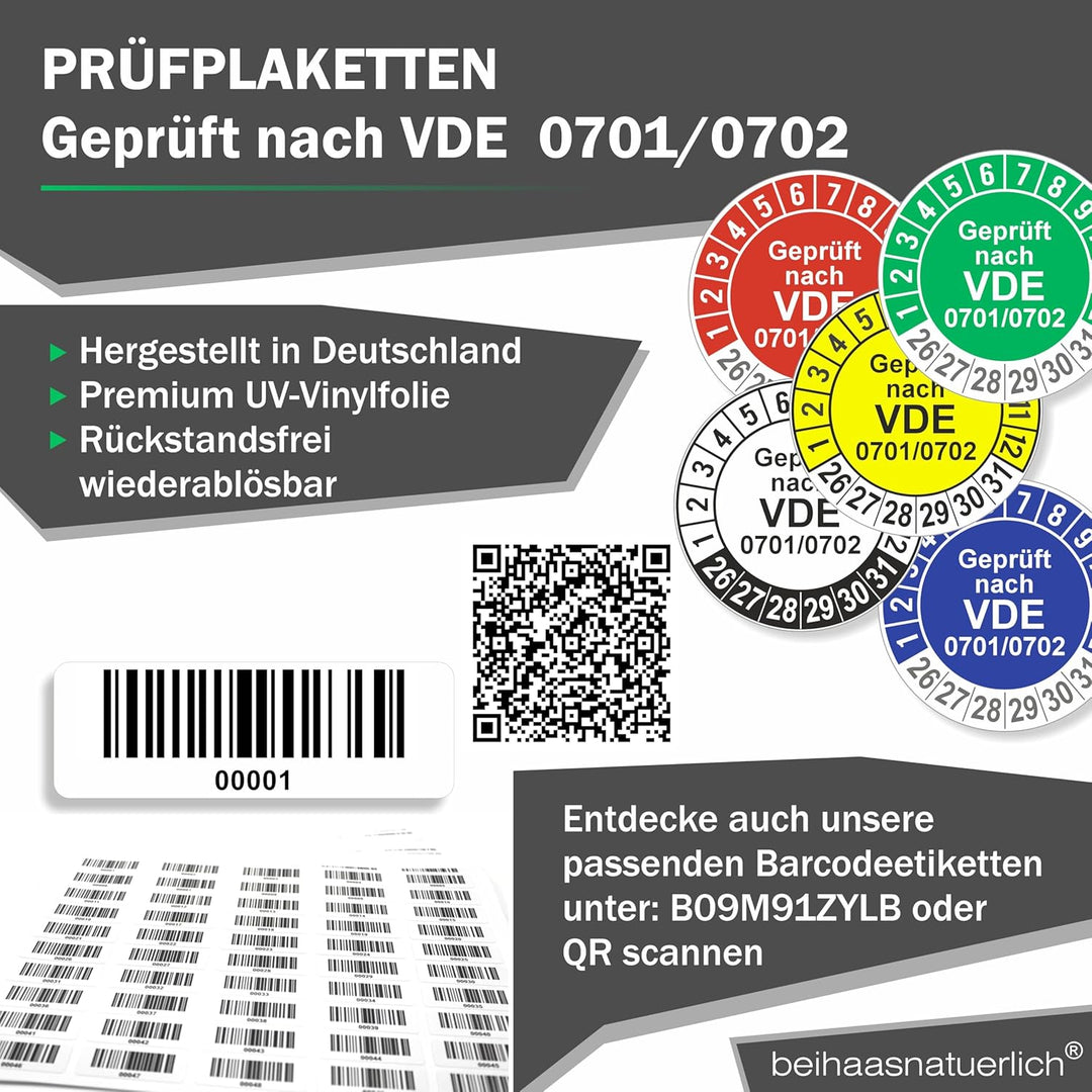 Fluxxx 1120 Stk Prüfplaketten "Geprüft nach VDE", 20 mm Ø, Prüfetiketten nach DGUV V3, 2023-2028, se
