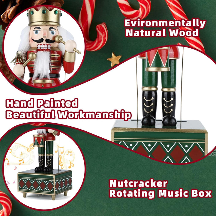 Luckits Nussknacker Spieluhr, 30CM Holz Schlagzeuger Nussknacker Figur Handgefertigter Nussknacker a