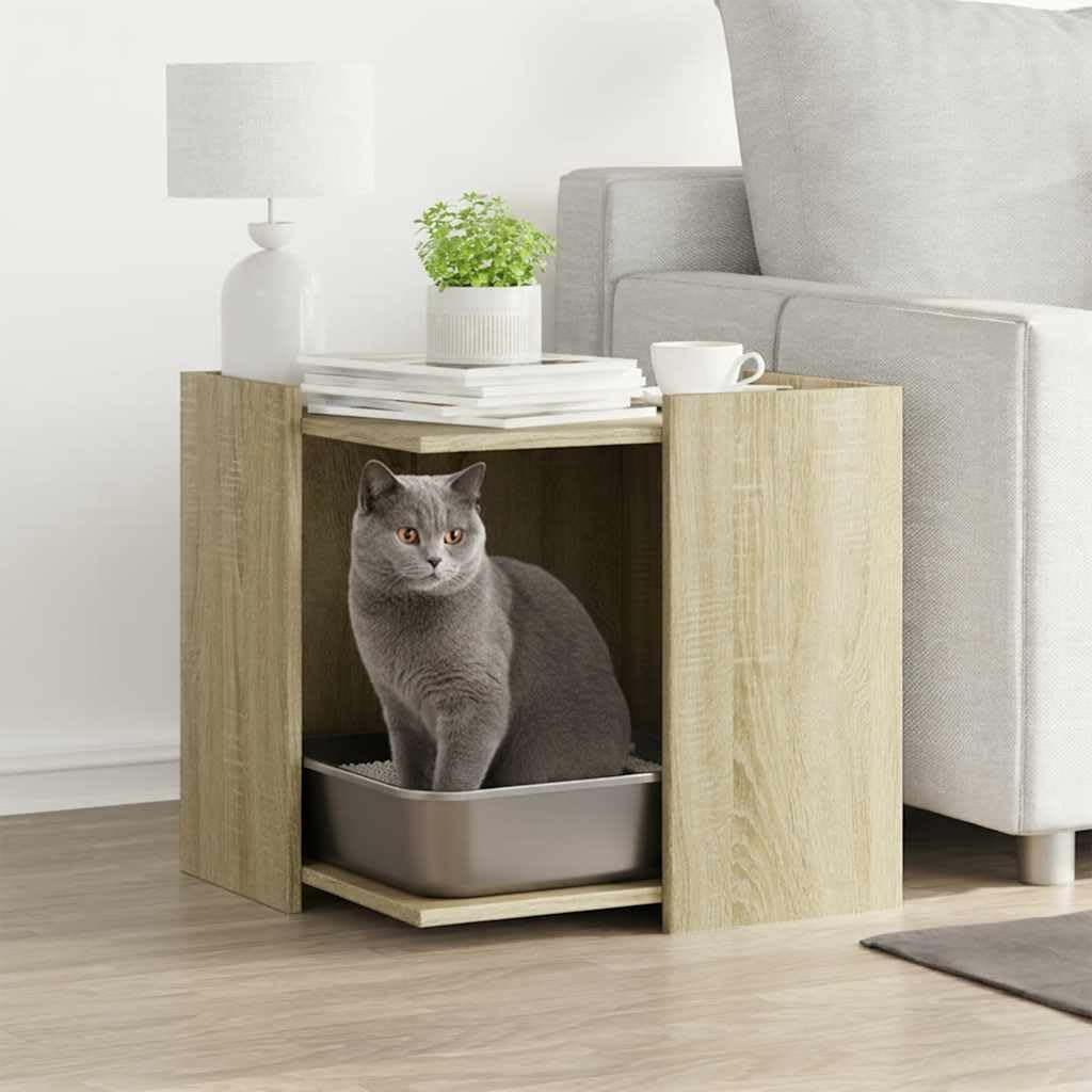 Katzenklo Sonoma Eiche 53x53x51 cm Holzwerkstoff Katzenmöbel mit Versteck für Katzenklo und Katzenbe