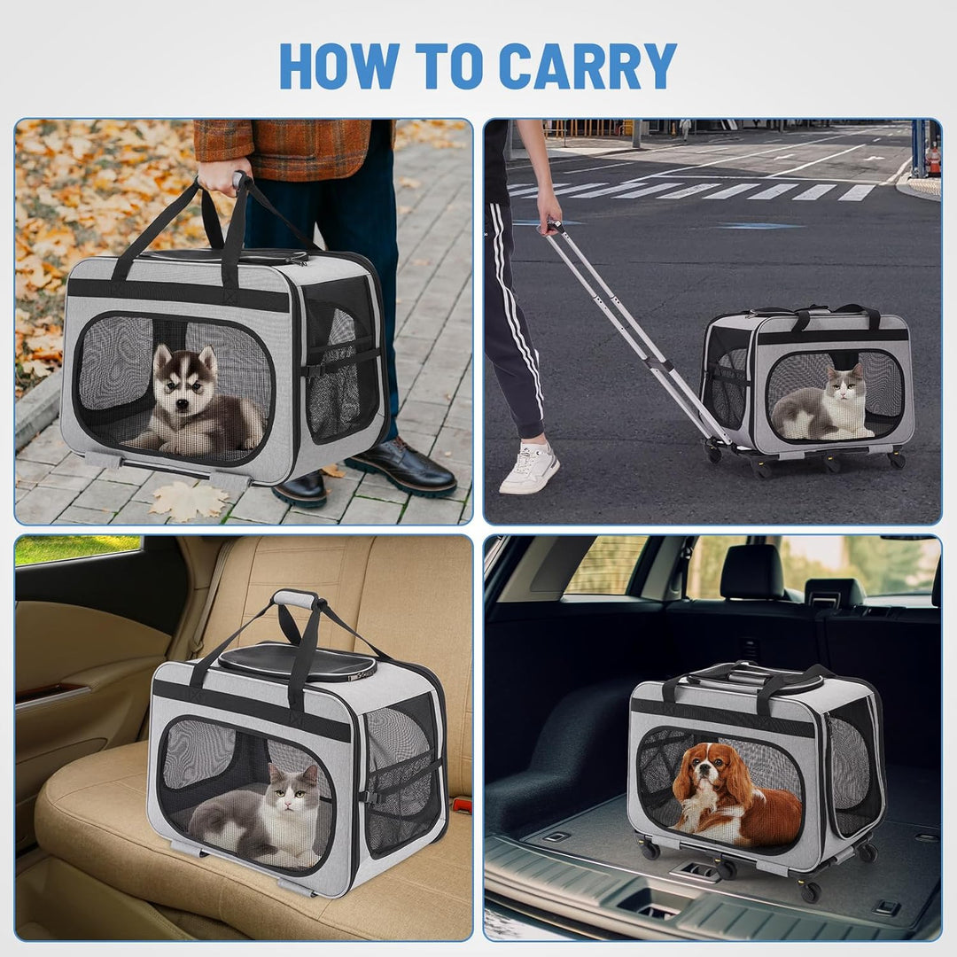 Transportbox Katze Gross bis 20kg, 2-in-1 Hunde Transportbox mit Rollen, Katzentransportbox Hundebox