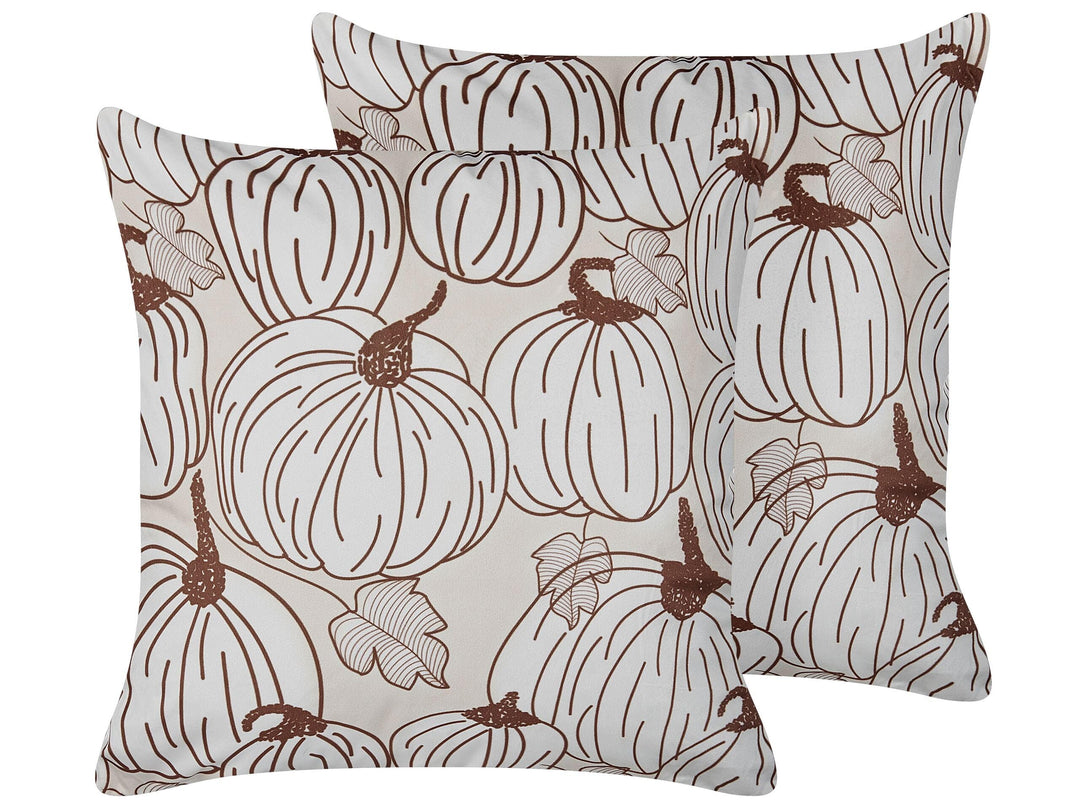Zierkissen 2er Set 45x45 cm Halloween Kürbis-Motiv beige/braun Samtstoff Gourd