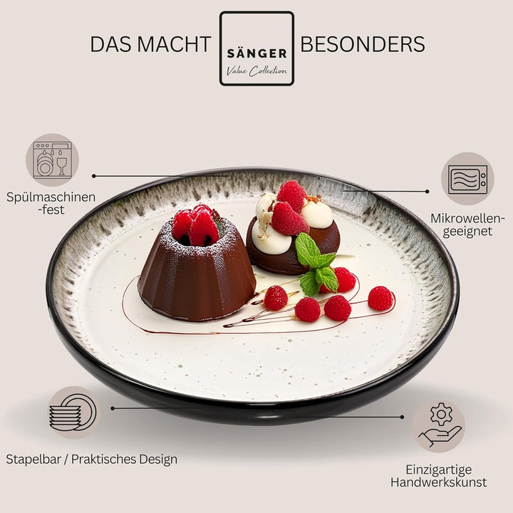 Sänger Sansibar | Dessertteller 6 teilig, Steingut Teller Set 6 Personen, Kuchenteller kleine Teller